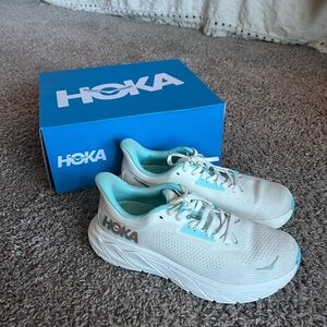 Hoka One One White and Teal Sneakers